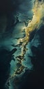 Golden And Blue Water Painting With Ominous Vibe
