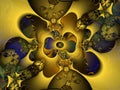 Blue gold yellow flowery shapes 3d geometries swirls sky shapes fractal, abstract geometries, background Royalty Free Stock Photo