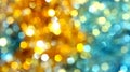 Golden Blurred Bokeh Background, Holiday, Christmas, Party, Bright, Defocus, Yellow, Blue, White, Gold, Lights, Glitter