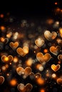 Golden bokeh hearts on a black background. Selective focus. Royalty Free Stock Photo