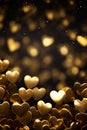 Golden bokeh hearts on a black background. Selective focus. Royalty Free Stock Photo