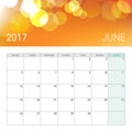 Golden bokeh june 2017 calendar