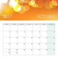 Golden bokeh october 2017 calendar