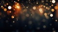 Golden bokeh, raining light, blurry lights, blurry background, gold confettis on a black background, yellow and orange, night Royalty Free Stock Photo