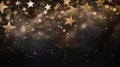 Golden bokeh of a star on black, background, with golden sand Christmas New Year holiday for gift background