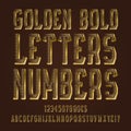 Golden bold letters, numbers, dollar and euro currency signs, exclamation and question marks