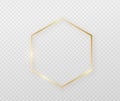 Golden border frame with light shadow and light affects. Gold decoration in minimal style. Graphic metal foil element in