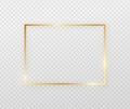 Golden border frame with light shadow and light affects. Gold decoration in minimal style. Graphic metal foil element in Royalty Free Stock Photo