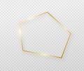 Golden border frame with light shadow and light affects. Gold decoration in minimal style. Graphic metal foil element in