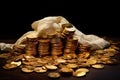 Golden bounty Coins neatly stacked, forming a precious treasure sack Royalty Free Stock Photo