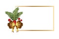 Golden bow christmas with leafs and balls frame Royalty Free Stock Photo