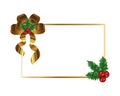 Golden bow christmas with leafs and balls frame Royalty Free Stock Photo