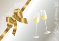 Golden bow and glasses with sparkling wine Royalty Free Stock Photo