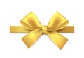 Golden bow. Gold gift decoration element, realistic satin or silk luxury ribbon, yellow tape for presents and boxes Royalty Free Stock Photo