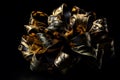 Golden bow isolated on black background. Neural network AI generated