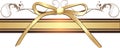 Golden bow with ornament on the decorative ribbon