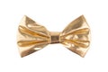 Golden bow tie on white background