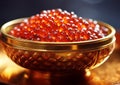 Golden bowl with fresh red salmon caviar.Macro.Ai Generative