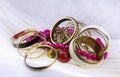 Golden bracelets and beads Royalty Free Stock Photo