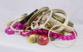 Golden bracelets and beads Royalty Free Stock Photo