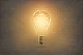 Golden brain glowing inside light bulb on paper texture backgrond Royalty Free Stock Photo