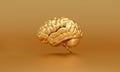 Golden brain on gold background, thinking, genius concept