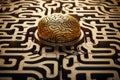 A golden brain sits atop a maze, symbolizing intelligence and problem-solving. Perfect for illustrating concepts of Royalty Free Stock Photo