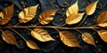 Golden branch with gilded leaves on a dark background, exquisite detail and opulent design. Generative AI Royalty Free Stock Photo