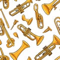 Golden Brass Instruments Seamless Royalty Free Stock Photo
