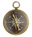 Golden or brass old nautical compass Royalty Free Stock Photo