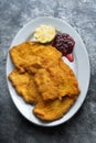 Golden breaded german schnitzel Royalty Free Stock Photo