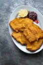 Golden breaded german schnitzel Royalty Free Stock Photo