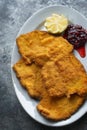 Golden breaded german schnitzel Royalty Free Stock Photo
