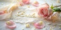 Golden Bride Script with Rose and Lace Royalty Free Stock Photo