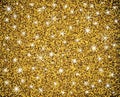 Golden bright scattered dust, texture with shimmering, light stars. Vector illustration.