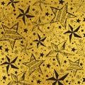 Golden brightness background with black christmas stars and snow