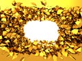 Golden broken wall with explosion hole. Abstract background