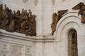 Golden bronze sculpture around the Cathedral of Christ the Saviour at Moscow city , Russia