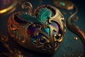 Golden brooch with the shape of a heart, fluted filigree