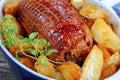 Golden brown boneless meat roulade, close-up Royalty Free Stock Photo