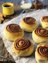 Classic cinnamon rolls made with cinnamon and sugar only, Chocolate cinnamon rolls Royalty Free Stock Photo