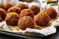 golden brown falafel drained on a paper towel