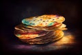 Golden-brown flatbreads stacked on a dark background, with hints of char marks and steam rising from the freshly cooked