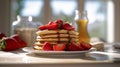 Golden-Brown Fluffy Pancakes with Fresh Strawberries Royalty Free Stock Photo