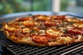 golden brown pizza on a cooling rack
