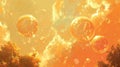 Golden Bubbles Floating in a Sunset Sky Royalty Free Stock Photo