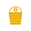 Golden bucket list icon with money. Vector illustration. Royalty Free Stock Photo