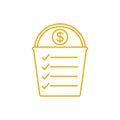 Golden bucket list icon with money. Vector illustration. Royalty Free Stock Photo