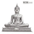 Golden Buddha. Big statue. Hand drawn grunge style art. Thailand. Vector illustration. Royalty Free Stock Photo