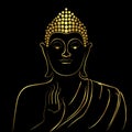 Golden buddha bless sketch with golden border element isolate on black Royalty Free Stock Photo